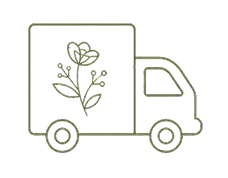 Outline of a delivery truck with a floral design on its cargo area.